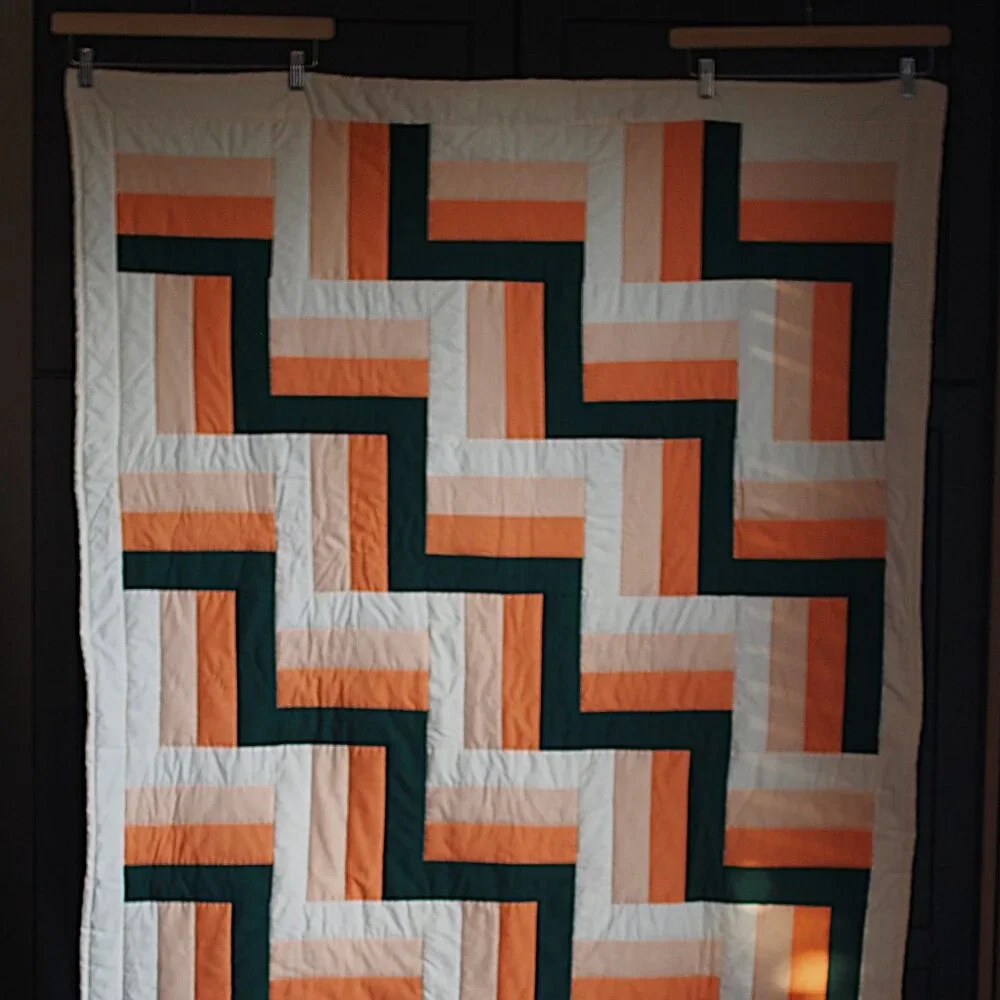 Like NEW Beautiful Fall Handmade, Handstitched, Log Cabin Lap Quilt - Picture 3 of 11